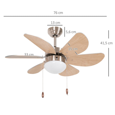 Rootz Ceiling Fan with Light - Chain Pull Switch - 3 Speeds - Energy-Efficient Lighting - Versatile Airflow - Quiet Operation - 76cm x 76cm x 41.5cm - White