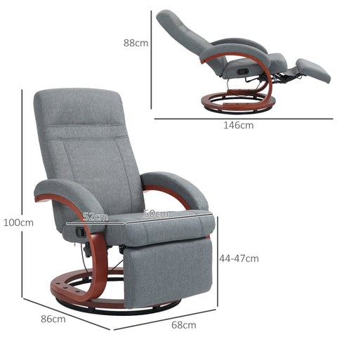 Rootz Reclining Chair - Lounge Chair - Recliner Chair - 360° Swivel - 68cm x 86cm x 100cm - Grey