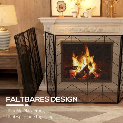 Rootz Fireplace Protection Grille - Fire Guard - Spark Protection Grid - Herringbone Pattern - Folding Panels - Powder-Coated Steel - 135cm x 1.2cm x 85cm
