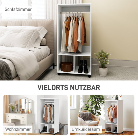 Rootz Mobile Wardrobe - Clothes Storage Organizer - White Closet - Easy Mobility - 60cm x 40cm x 127cm