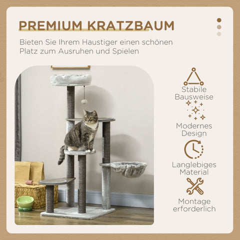 Rootz 4 Tier Cat Scratching Post - Cat Bed Hammock - Cat Activity Center - Sisal Scratching Posts - 48cm x 48cm x 118.5cm