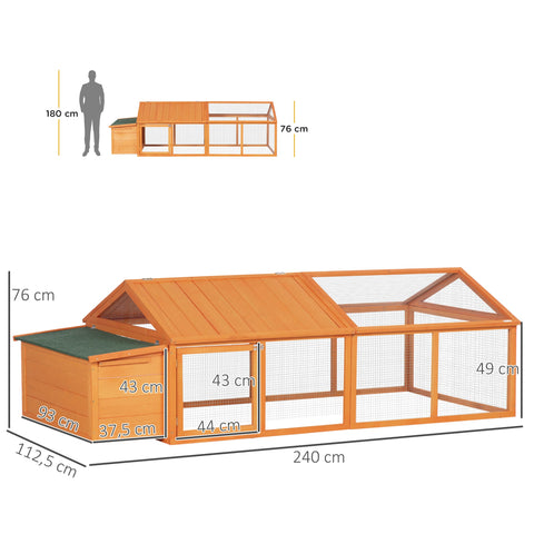 Rootz Chicken Coop Chicken Cage - Hen House - Poultry Enclosure - Easy Maintenance - 240 x 112.5 x 76 cm - Orange