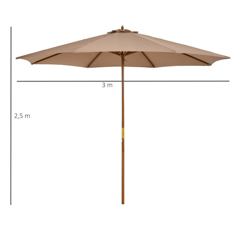 Rootz Parasol - Wooden Umbrella - Garden Umbrella - Bamboo Sun Shade - Umbrella Canopy - Balcony - Khaki - Ø300 x H250 cm