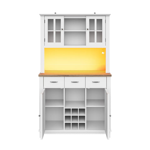Rootz Kitchen Cabinet with LED Lighting - Tall Cabinet - Adjustable Shelves - Stylish Storage - 106cm x 40cm x 179.5cm