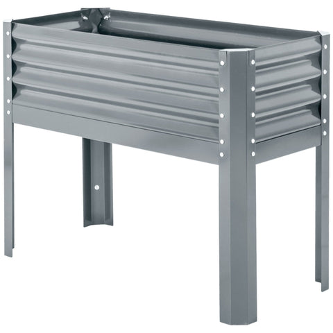 Rootz Raised Bed Plant Bed Planter Box - Garden Planter - Elevated Garden Bed - Weather Resistant - Ergonomic Design - Easy Assembly - 100cm x 45cm x 80cm - Galvanized Steel - Silver