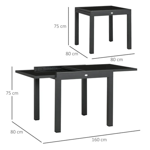 Rootz Garden Table - Outdoor Folding Table - Expandable Folding Table - Tempered Glass Tabletop - Weather Resistant - Black - 160cm × 80cm × 75cm