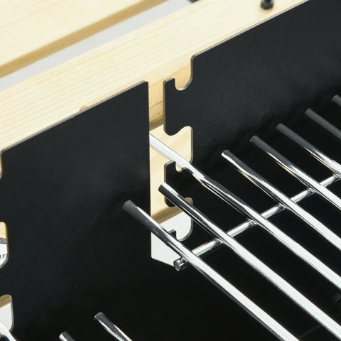 Rootz Charcoal Grill - Grillwagen - 2 Grilloppervlakken - 2 Wielen - Handgrepen - Planken - Metaal - Dennenhout - Zwart - 113 X 53,5 X 82,5 Cm