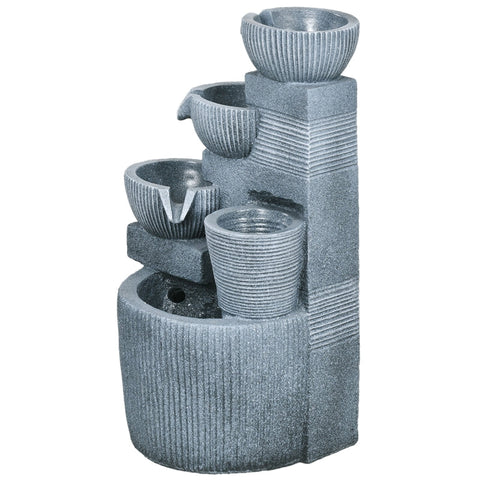 Rootz Garden Fountain - Outdoor Water Feature - Solar-Powered Fountain - 4 Levels - LED Lights - 57cm Height - Dark Gray - Resin