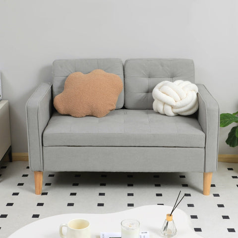 Rootz Two-Seater Sofa - Velvet Loveseat - Button Tufted Backrest - Storage Space - Light Gray - 117cm x 62cm x 78cm
