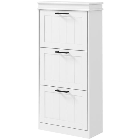 Rootz Shoe Cabinet - 3 Folding Doors - Adjustable Shelves - Space-Saving Design - 54 x 24 x 117.5 cm - White