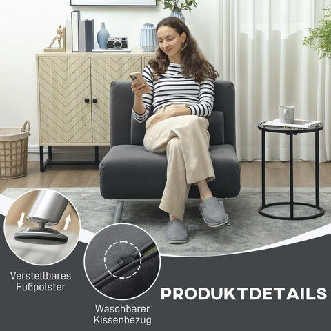 Rootz Folding Armchair with Bed Function - Velvet Recliner - Adjustable Chair - Compact & Space-Saving - 75 x 70 x 75 cm Grey