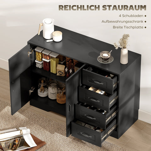 Rootz Black Sideboard - Modern Chest of Drawers - Storage Cabinet - Ample Storage - 105 x 40 x 76 cm