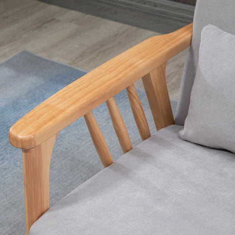 Rootz Sofa - Relax Sofa - 2-seater Sofa - Including 2 Cushions - Velvet Look - Rubber Wood - Gray + Natural - 130 cm x 75 cm x 78 cm