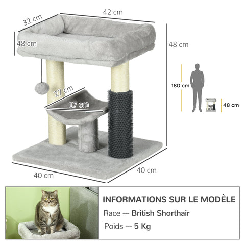 Rootz Cat Tree Scratching Post - Play Tower - Cat Activity Center - Sisal Trunk - 48cm High - Grey