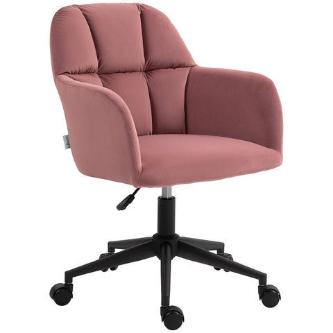 Rootz Pink Velvet Swivel Office Chair - Modern Desk Chair - Height Adjustable - Skin-Friendly Padding - 58cm x 58.5cm x 78-86cm