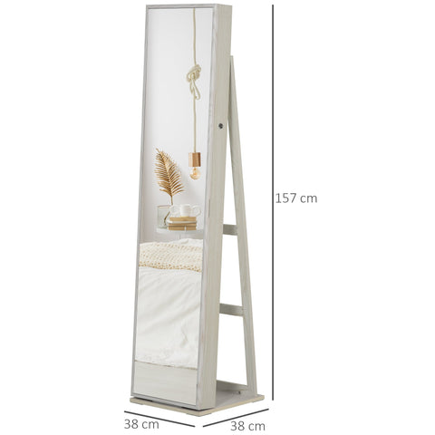 Rootz Jewelry Cabinet - Mirror Organizer - LED Lit Storage - Ample Space - 38cm x 38cm x 157cm
