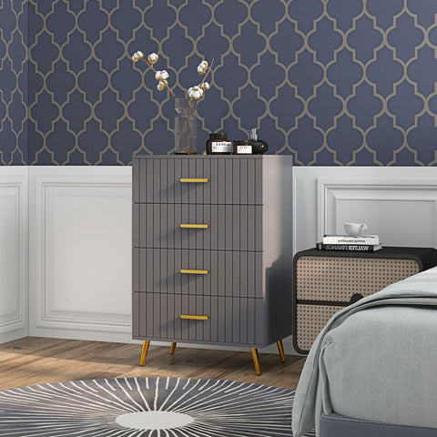 Rootz 4 Drawer Chest Storage Furniture - Dresser - Bedroom Organizer - Gold Aluminum Legs - 60L x 40W x 90H cm