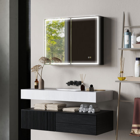 Rootz Mirror Cabinet - Bathroom Mirror - LED Mirror - Adjustable Lighting - 80cm x 12.8cm x 60cm