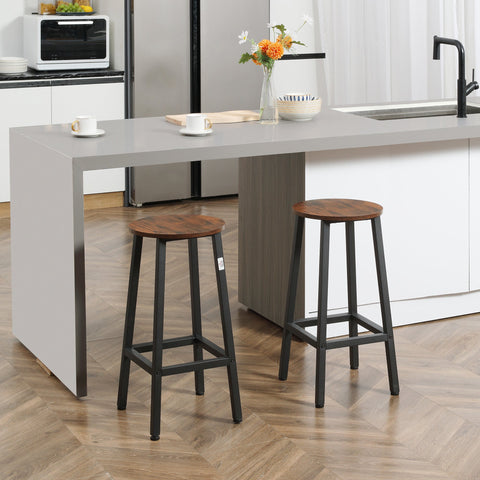 Rootz 2 Piece Set Modern Bar Stools - Kitchen Stools - Counter Chairs - 65cm Height - Space-Saving Design - Steel Frame - 32.5cm x 32.5cm x 65cm