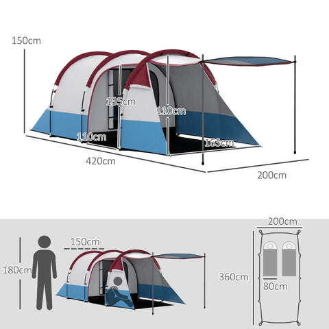 Rootz 3 Person Camping Tent - Outdoor Tent - Waterproof Shelter - Lantern Hooks - 420cm x 200cm x 150cm - Blue, White