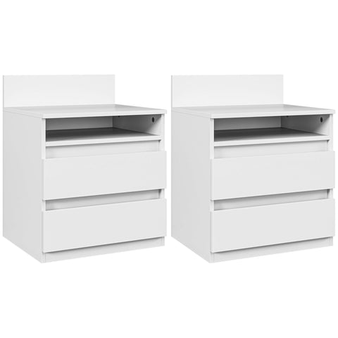 Rootz Bedside Table Set of 2 - Nightstands - Side Tables - Modern Minimalist Design - White - 39.6L x 32.3W x 50.4H cm