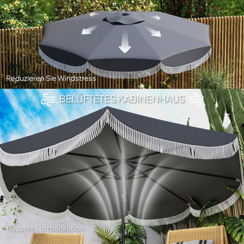 Rootz Ø269cm Parasol - Garden Sunshade - Balcony Screen - UPF 30+ UV Protection - Ø2.69m x 2.38m - Grey