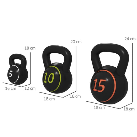 Rootz Kettlebell Set - Strength Training Weights - Fitness Equipment - Ergonomic Handle - Durable Plastic - 2.2kg, 4.5kg, 6.8kg - 16cm x 12cm x 18cm, 18cm x 16cm x 20cm, 18cm x 18cm x 24cm