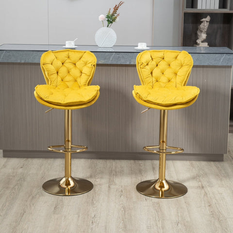 Rootz Swivel Bar Stools - Height Adjustable Chairs - Rotatable Stools - Luxurious Velvet - 55cm x 46cm x 92-112cm
