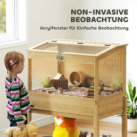 Rootz 2 Floor Hamster Cage - Rodent Enclosure - Small Animal Habitat - Foldable Lid - Brown - 83.2cm x 50cm x 103cm