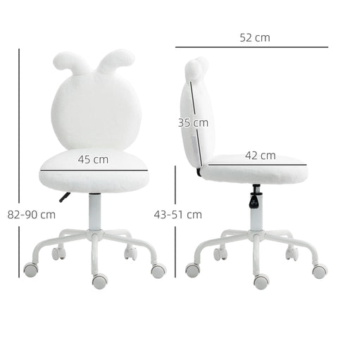 Rootz Upholstered Chair with Rabbit Ears - Rollable Desk Chair - Rotatable Office Chair - Synthetic Fur - 45cm x 52cm x 82-90cm