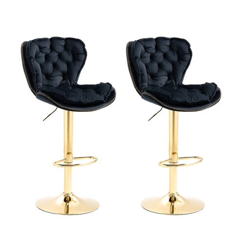 Rootz Swivel Bar Stools - Adjustable Chairs - Velvet Seating - Ergonomic Design - 55cm x 46cm x 92-112cm