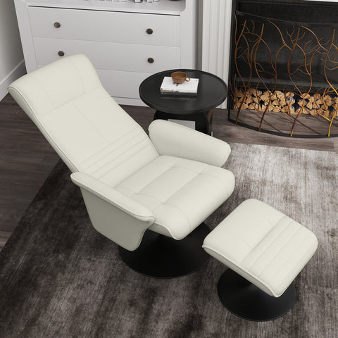 Rootz Recliner & Stool Set - TV Armchair - Swivel Chair - Ergonomic Comfort - White - 69L x 71W x 104H cm