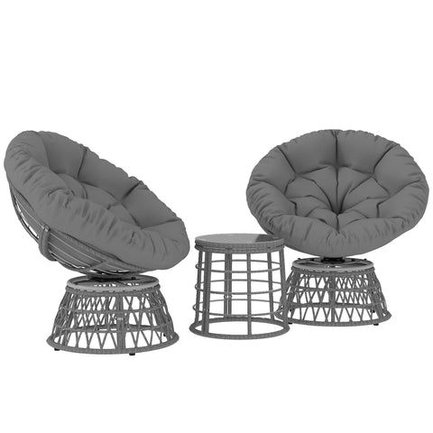 Rootz 3 Piece Garden Furniture Set - Papasan Armchairs - Patio Set - 360° Rotating Chairs - Polyester Rattan - 85cm x 70cm x 82cm, Table Ø45cm x 45cm