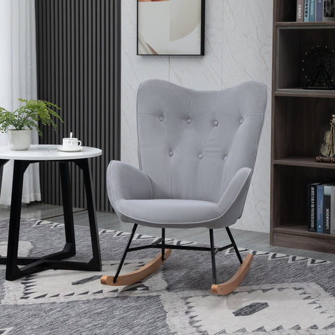 Rootz Ergonomic Rocking Chair - Velvet Look - Quilted Seat - Up to 150kg - 65L x 70W x 96H cm