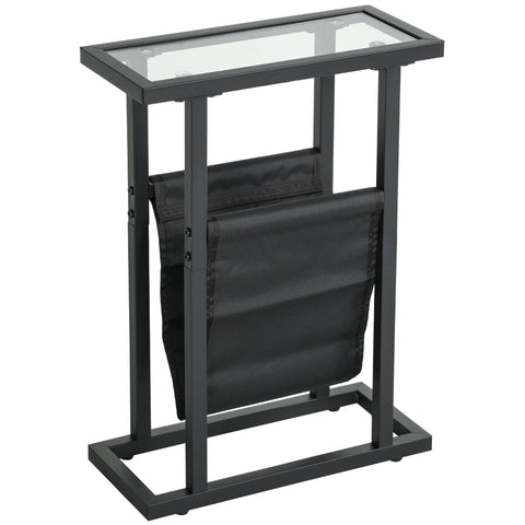 Rootz Metal Side Table - Slim Table - Narrow Space Table - Glass Top, Fabric Bag, Stability - 40cm x 18cm x 55.5cm
