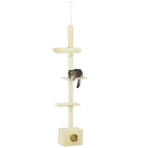 Rootz Scratching Tree Sisal Stem - Cat Tower - Activity Playhouse - Height Adjustable - 4 Levels - 40b x 31t x 230-260H cm