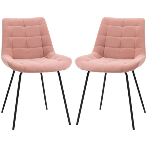 Rootz 2 Dining Room Chairs - Accent Chairs - Kitchen Chairs - Retro Velvet Look - Foam-steel -  Pink - 50cm X 61cm X 79cm