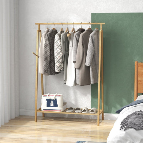 Rootz Coat Stand - Clothes Rack - Bamboo Coat Hanger - Shoe Organizer - Stylish A-Frame - 110cm x 42cm x 152cm