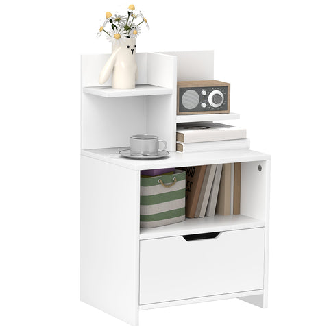 Rootz Bedside Table - Side Table - Nightstand - Extra Storage - 45cm x 35cm x 73cm -White