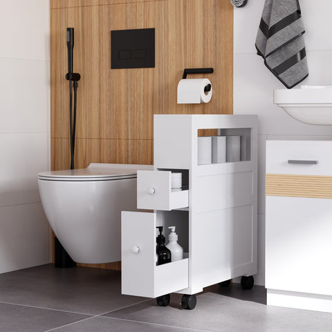 Rootz Bathroom Memory Cabinet - Toilet Storage - Rolling Organiser - Space Optimizer - 16cm x 52cm x 71.5cm White