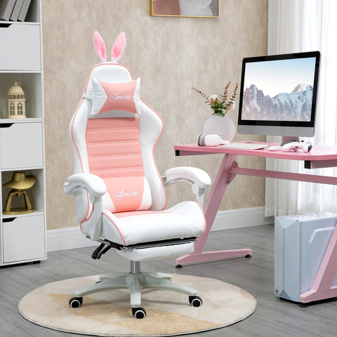 Rootz Pink Gaming Chair - Ergonomic Gamer Chair - Reclining Chair - Lumbar Support & Footrest - 65cm x 63cm x 136-142cm
