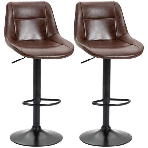 Rootz Set Of 2 Bar Stools - Height-adjustable - Including Footrest - Modern Kitchen Stools - PU Leather - Black + Brown - 46.5cm x 50cm x 108cm