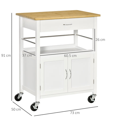 Rootz Kitchen Cart Trolley - Storage Cabinet - Rolling Island - Versatile Organizer - 73L x 50B x 91H cm
