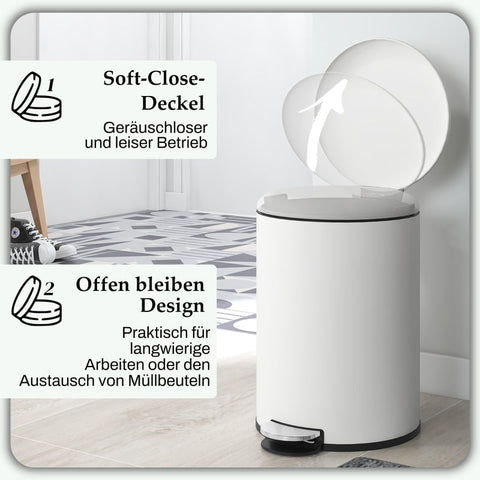 Rootz Trash Can - Waste Bin - Garbage Bin - 20L Capacity - Soft-Closing Lid - Pedal - Non-Marking Surface - 36cm x 30cm x 44.5cm