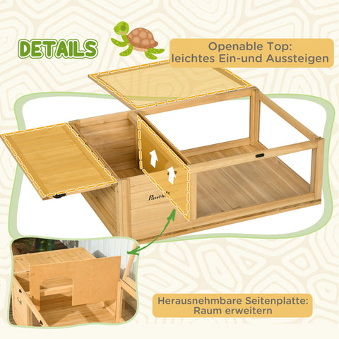 Rootz Wooden Turtle House - Turtle Enclosure - Reptile Habitat - Spacious & Ventilated - Boosts Comfort - 91 x 60.5 x 32 cm - Brown