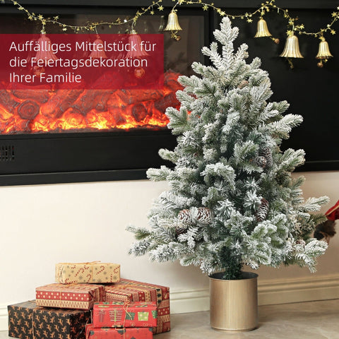 Rootz Christmas Tree - Artificial Christmas Pine - Snowy Ends - Flame Retardant - 100cm x 60cm - Pine Cones - Festive Decorations.
