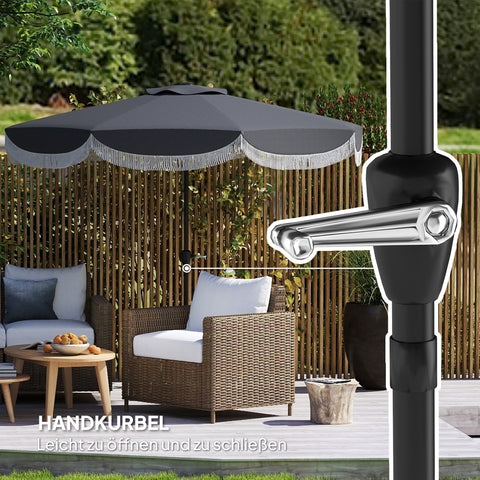 Rootz Ø269cm Parasol - Garden Sunshade - Balcony Screen - UPF 30+ UV Protection - Ø2.69m x 2.38m - Grey
