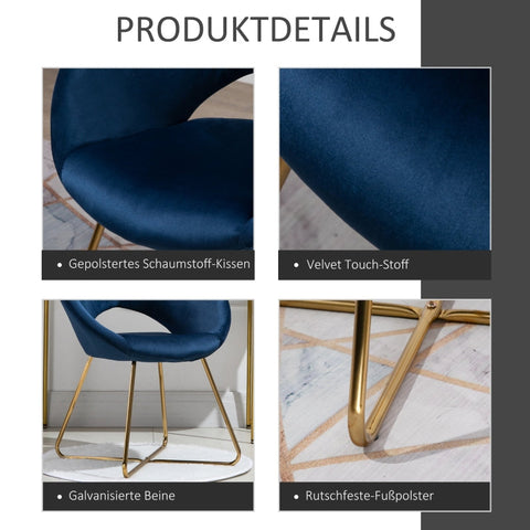 Rootz Modern Velvet Blue Lounge Chair - Accent Chair - Armchair - Luxurious Comfort - Durable Metal Frame - 68cm x 54cm x 84cm