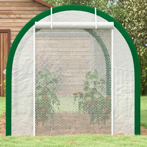 Rootz Greenhouse - Tunnel Greenhouse - Zipper Doors - Mesh Window - Metal Frame - White - 3.5 x 2 x 2m