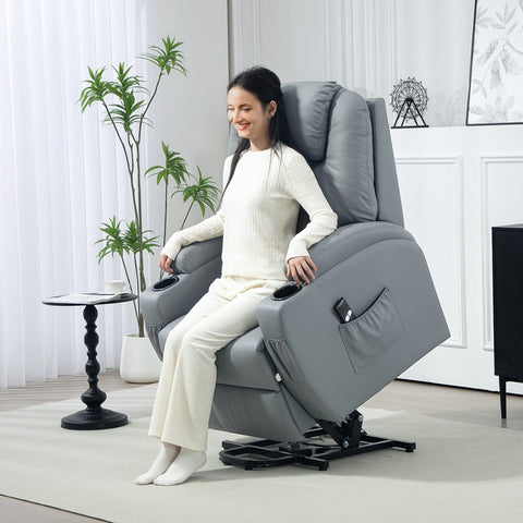 Rootz Electrical Relaxation Armchair - Recliner Chair - Power Lift Chair - Remote Control, Cup Holder - 84cm x 90cm x 112cm - Grey